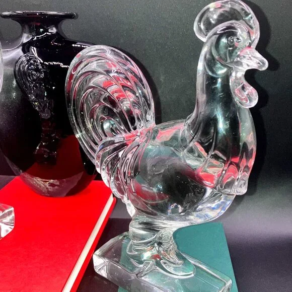 1950's Paden City GlassManganese Glass Rooster (2 Available) Bookend Sculpture